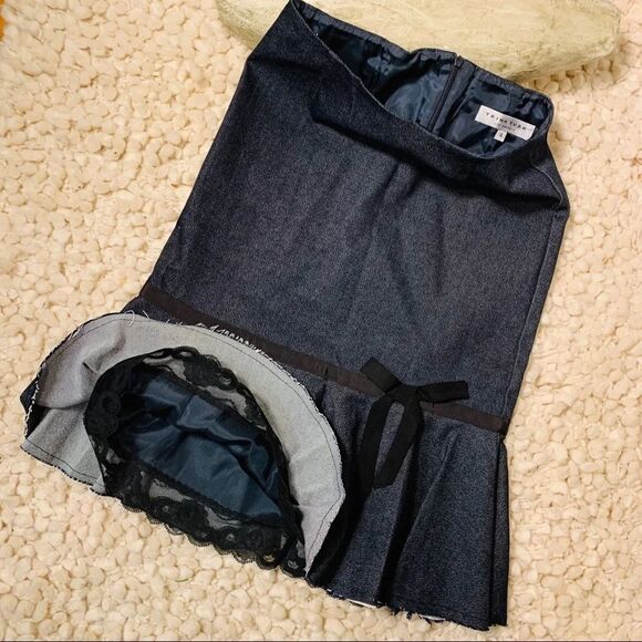 Trina Turk LA | Mermaid Lace Flared Peplum Ruffle Denim Fully Lined Midi Skirt 4 - Picture 9 of 16